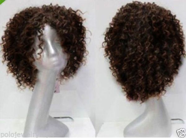 

new fashion picture wig > new dark brown mix short curly wig, Black