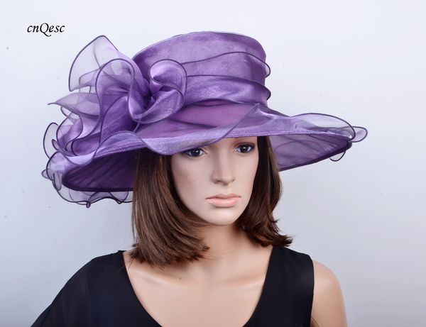 

Слива фиолетовый дамы органза шляпа вечернее платье шляпа для дерби Церкви партии
