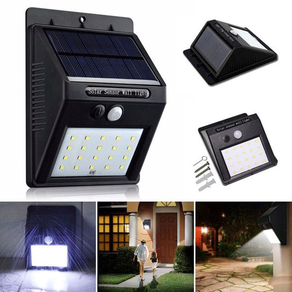 

20led solar power pir motion sensor wall light outdoor waterproof street yard path home garden security lamp energy saving