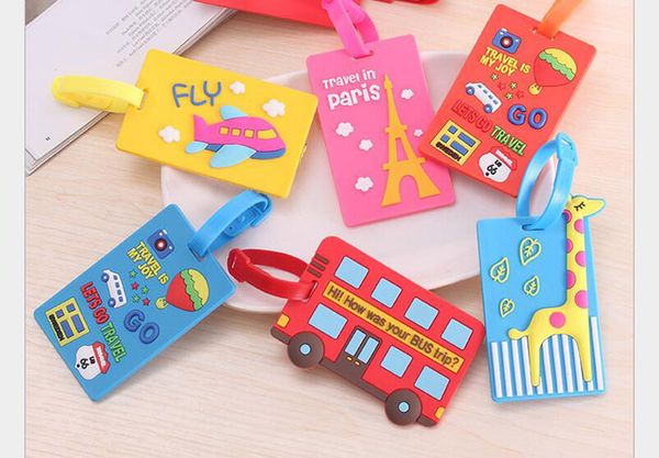 

100pcs air plane cartoon qute luggage tag travel baggage handbag id rubber tags name card holder, Black