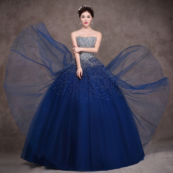 

новый элегантный королевский синий бальные платья quinceanera платья 2017 с бисером кристаллы зашнуровать сладкий 16 платья 15 год выпускног, Blue;red