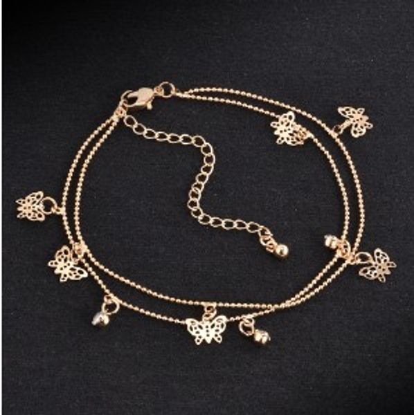 

pretty anklets gold tone 2 layer hollow out butterfly ankle bracelets foot chain barefoot sandals gothic jewelry, Red;blue