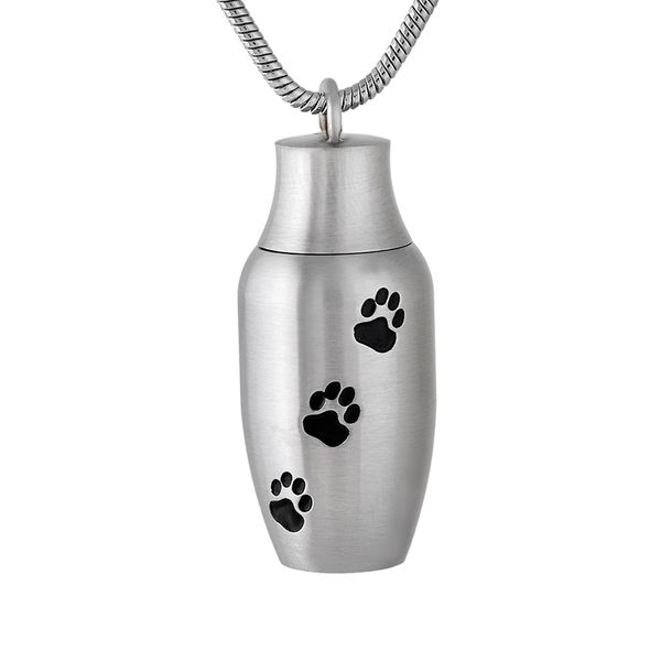 

ijd9787 high polish 316l stainless steel pendant necklace paw engraved cremation urn pet ashes keepsake necklace, Silver