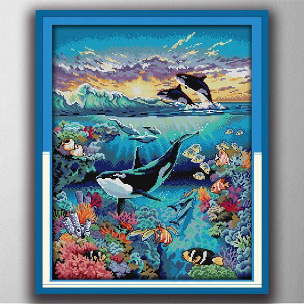 Underwater World Fish Sea Handmade Stitch Cross Stitch Strumenti per artigianato ricamo Set di ricamo Set di stampa contato su tela DMC 14CT / 11CT