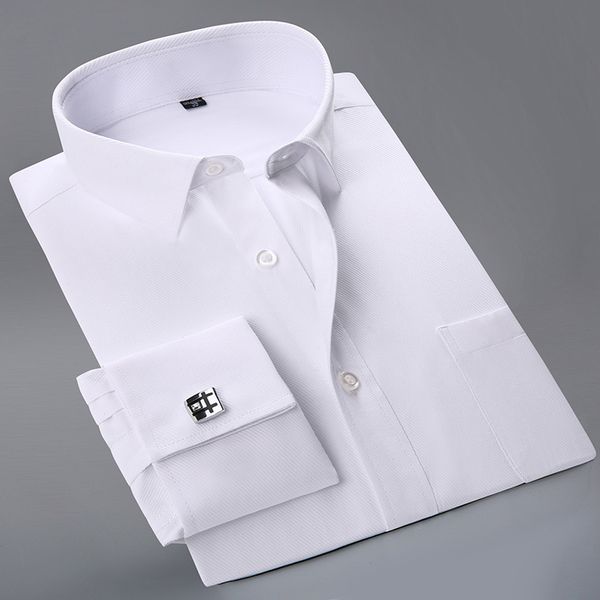 

wholesale- 2017 new french cuff button men dress shirts classic long sleeve brand formal business fashion shirts camisa masculina cufflinks, White;black