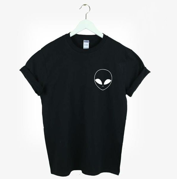 

wholesale-new women t shirt alien pocket print funny casual hipster shirt for lady white black grey tees hipster