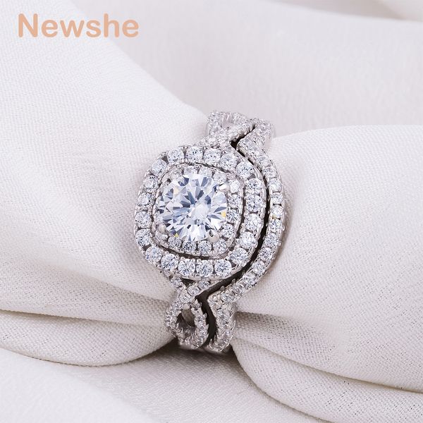 Newshe 1 9 CT 2 PCS Katı 925 STERLING Gümüş Alyans Setleri Nişan Band Moda Takı Kadınlar için JR4844 WZW240H