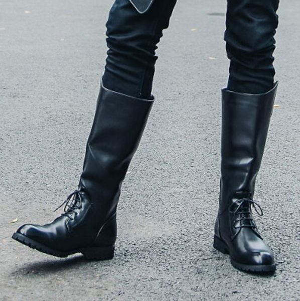 

2017 men boots black leather martin booties knee high boots cool motorcycles gentlemen shoes thick heel western style botas