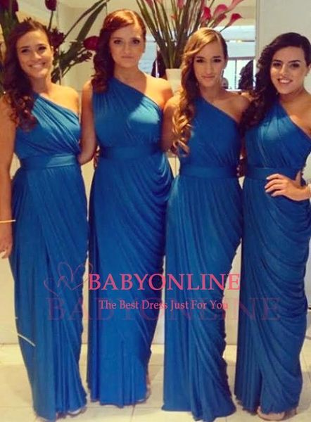 

one shoulder bridesmaid dress navy blue chiffon pleats long maid of honor wedding guest party dresses ing, White;pink