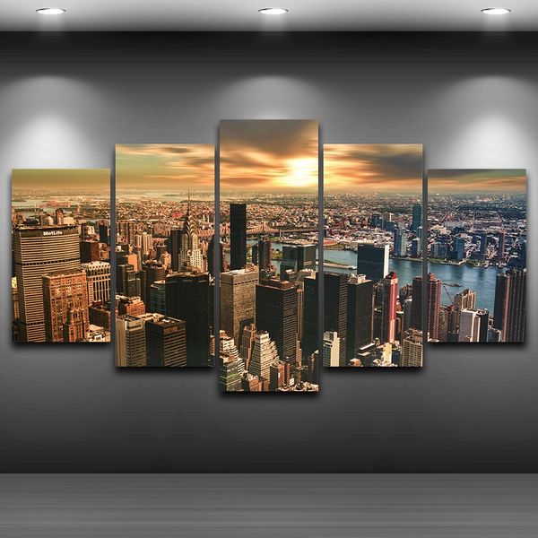 Acheter Set Hd Imprimé Encadré New York City Coucher Du Soleil Paysage Décor à La Maison Affiche Mur Photo Peinture Toile Art De 3527 Du