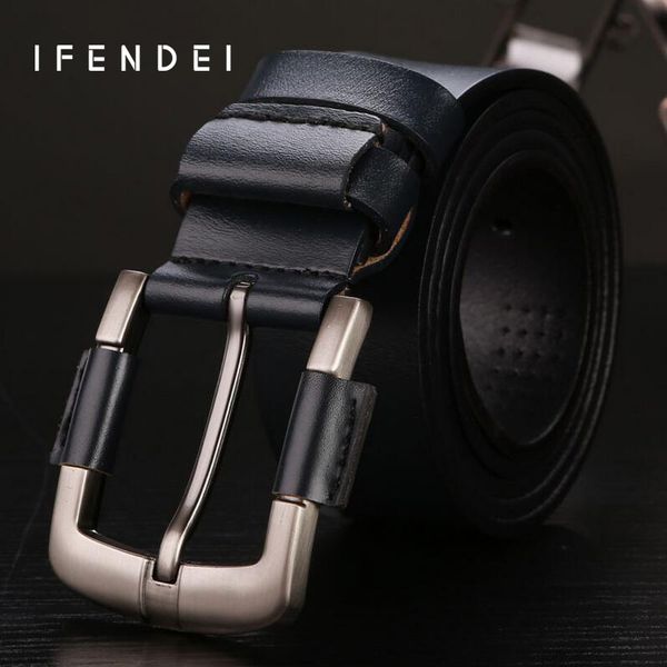 

wholesale- ifendei casual leather belt for men luxury genuine cowhide belt men's vintage fashion cowboy belts buckle waist new, Black;brown