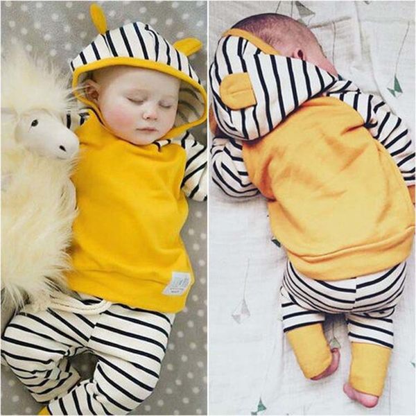 

2 colors newborn ins baby clothes striped hoodie long sleeve spring autumn sets baby hoodie+long pants 2pcs striped outfits sets a01, White