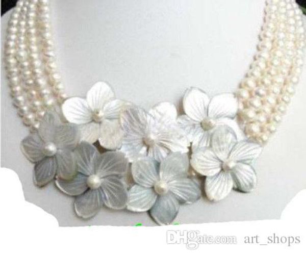 

jewelry 4row white pearl flower shell necklace, Silver