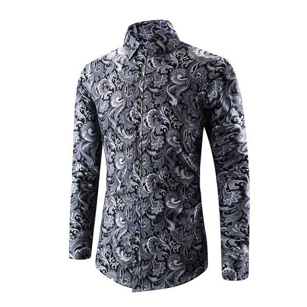 Hemden Großhandel Neues Design Herbst Herum Herrenhemd Langarm Hemd Casula Blume Chemise Homme Single Brustged Camisa Soziale Marke