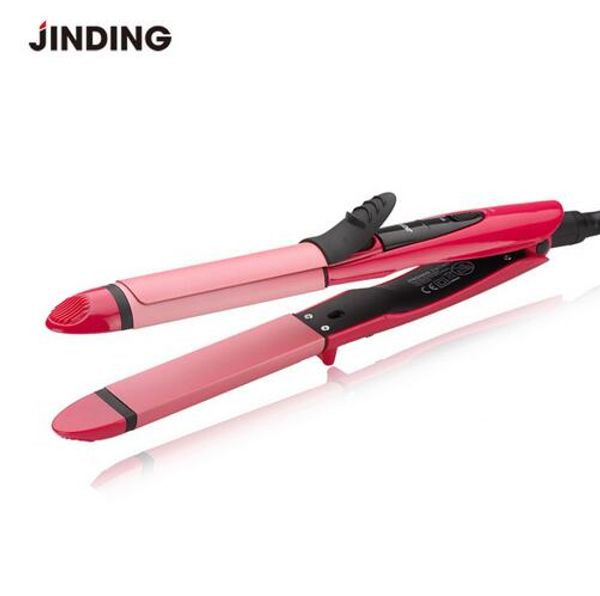 

jd-791 2 in 1 curling iron hair curler care styling tools straightener irons ceramic wave roller magic flat iron hair styler 100-240v, Black