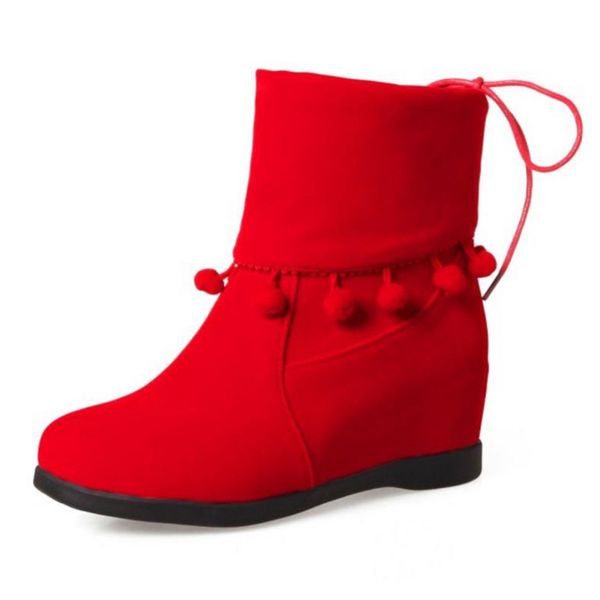 

size 34-39 ladies flats boots women cross strap bowtie round toe flat boot fashion warm witnter female soft botas mujer, Black