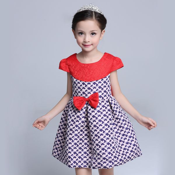 

2017 fashion bow girls party dresses red children dress print girls princess dresses spring summer kids brand dress, Red;yellow