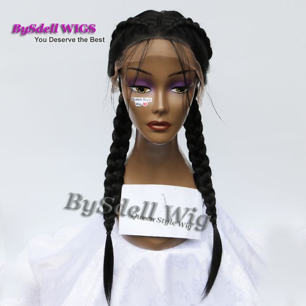 Grosshandel Neue Ankunft Double Dutch Zopfe Perucke Twin Geflochtene Lace Front Perucken Synthetische Schwarze Haare Zopfe Lace Front Perucken Fur