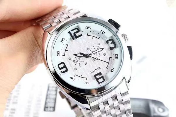 

men watch three eyes six-pin fashion business stainless watchband quartz movement anti-shock anti-magnet life waterproof wristwatch, Slivery;brown
