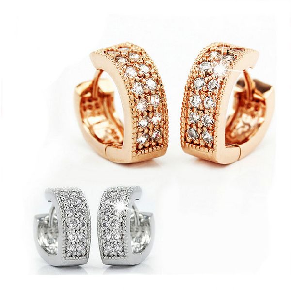

wholesale- h:hyde fashion jewelry 2 colors hoop earrings rhinestone crystal heart earrings brincos for women, Golden;silver