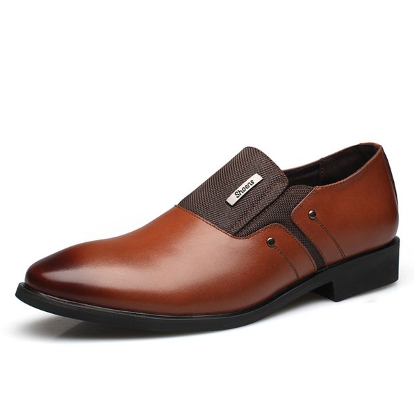 

men shoes fashion trend leather business casual pointed toe set foot breathable flat dress shoes, Black