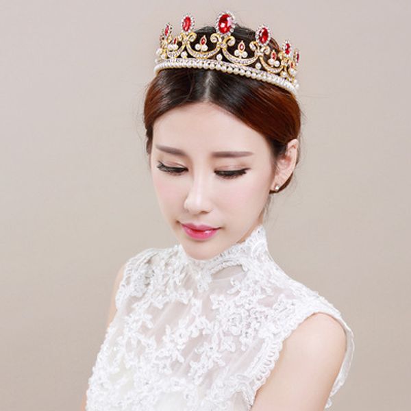 

new fashion exquisite crystal bridal red opal crown 2017 for women pageant prom tiaras hair jewelry accessories princess, Silver