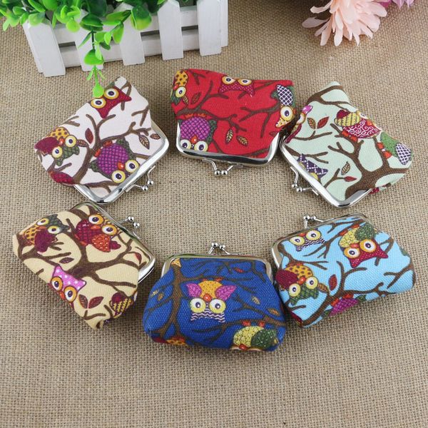 

cartoon owl canvas bags short size cloth coin purses fashion wallets handbag key holder headphone pouch pockets lqb-012, Red;black