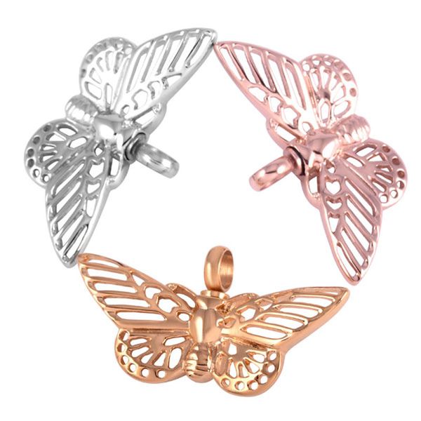 

different colors hollow butterfly stainless steel women memorial ash keepsake cremation jewelry pendant necklace ing, Silver