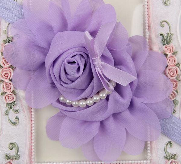 

12 colors newborn cute baby pearl rose flower hair band chiffon lace baby headband ribbon elasticity hair accessories headwear yh435, Slivery;white