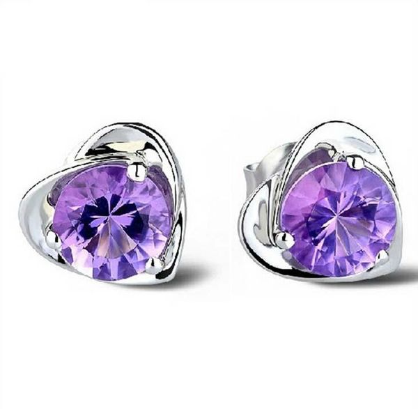 Amethyst Hochzeit Ohrringe Ohrstecker für Frauen Lila Kristall Liebe Herz Charms Ohrschmuck 30 % 925-Sterling-Silber Großer Weißgold-Overlay-Ohrring