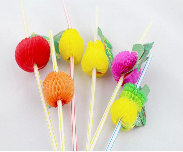 

wholesale-fashion 50 assorted multicolor plastic fruit cocktail drinking straw bbq hawaiian party theme decoration g087-c