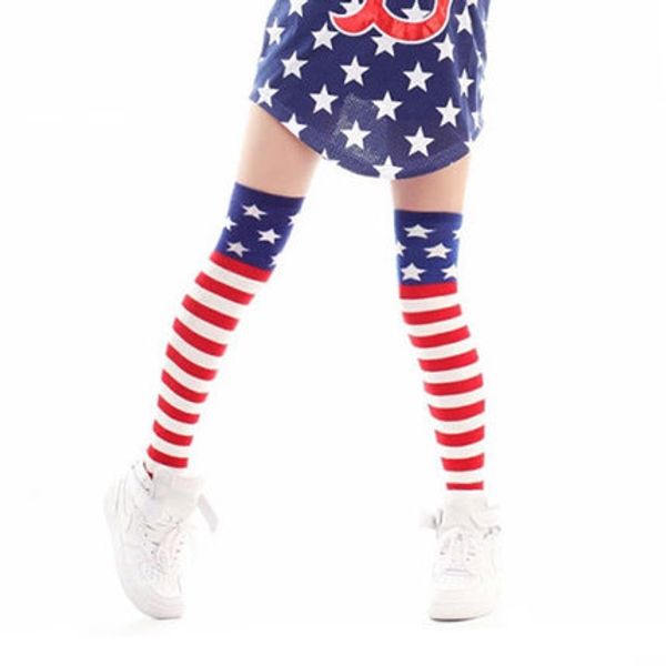 

wholesale- the american flag stripes pentagram stockings girls hip-hop jazz over the knee stockings cotton pantyhose stocking, Black;white