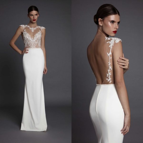 

берта русалка спинки 2017 свадебные платья жемчуг бисером кружева аппликация кристалл длина пола дешевые рыбий хвост свадебные платья, White