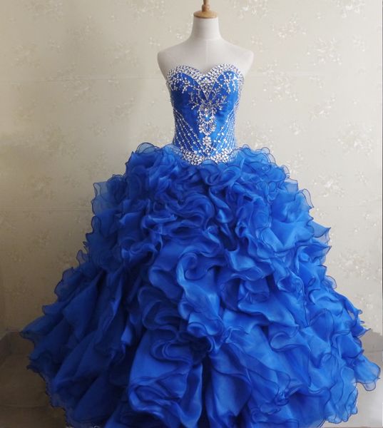 

wonderful ball gown sweetheart rhinestones royal blue quinceanera dresses 2019 vestidos de 15 anos ruffled organza quinceanera gowns, Blue;red
