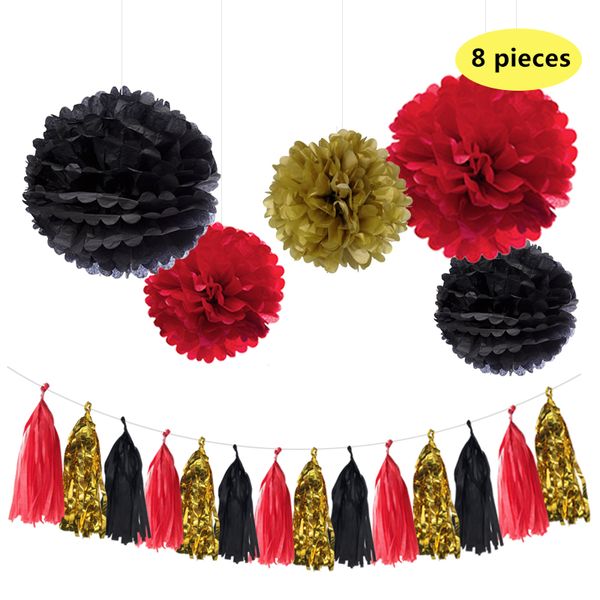 Nicro Mixed Gold Black Red Party Tissue Pom Poms Paper Tassel Garland Diy Golden Anniversary Halloween Eve Graduation Decorations Canada 2019 From