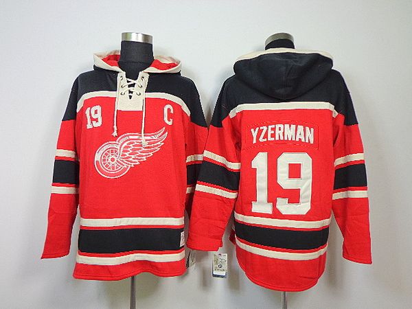 

detroit red wings hoodies 19 steve yzerman 40 henrik zetterberg ice hockey hoody sweatshirts red green beige, Black;red
