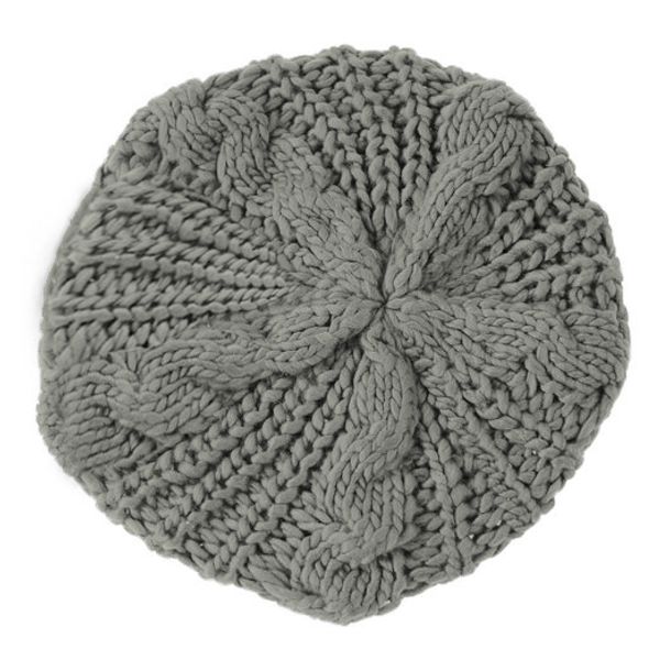 

wholesale-women baggy beret chunky knit braided beanie hat ski cap light grey, Blue;gray