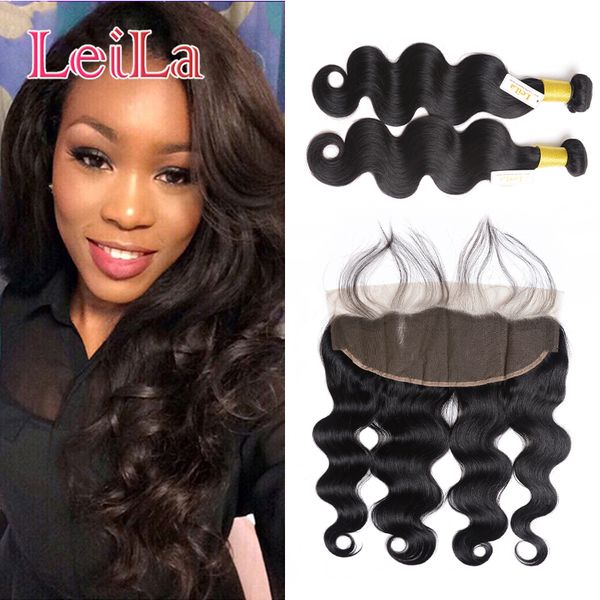 

peruvian 2 bundles with 13 x 4 lace frontal 3pcs/set body wave bundles with ear to ear 13 x 4 lace frontal human hair wefts with closure, Black;brown