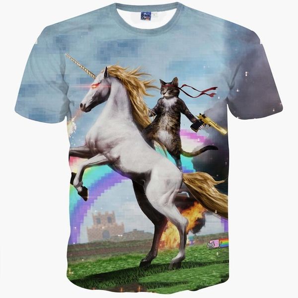 Camiseta 3d nova moda masculina e feminina, camiseta com estampa 3d de gato cavalheiro, cavalo engraçado, espaço galaxy, camiseta de verão2207