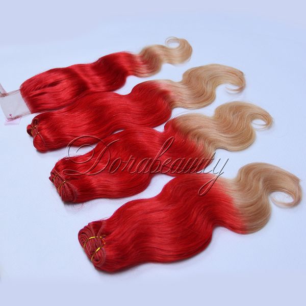 2019 Malaysian Virgin Human Hair Weave 2 Tone Ombre Red 613 Blonde