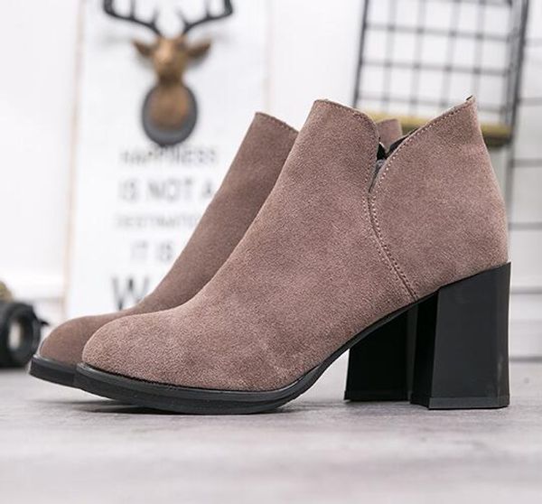 

autumn winter women boots fashion black solid ankle boots slip on high heels women shoes casual genuine leather ladies shoes