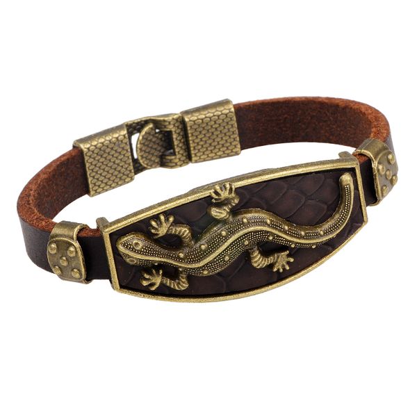 

europe and the united states fashion men leather bracelet zinc alloy gecko bracelet personalized metal buckle scalp bracelet wholesale, Golden;silver