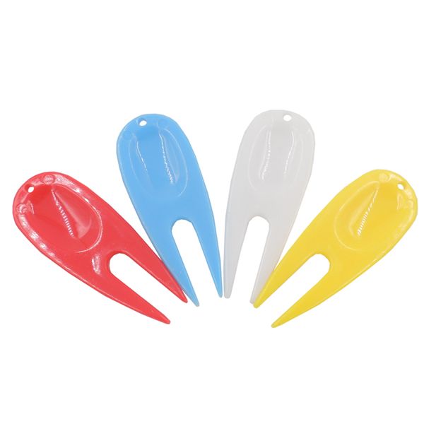 

wholesale- 20pcs plastic golf ball divot tool golf pitch fork putting green repair kit golfer training accessories white blue red yellow