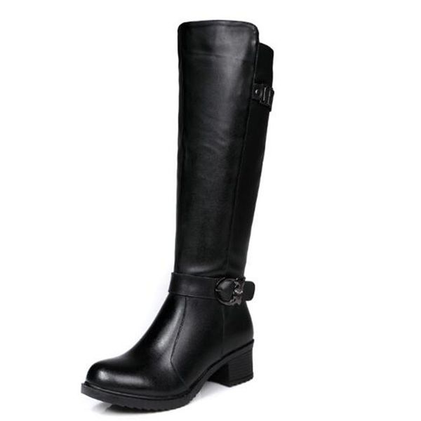 

women high heel boots ladies chunky heel genuine leather shoes waterproof martin boots dress fashion boots big size 34-40, Black