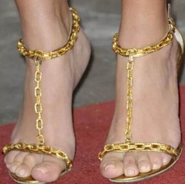 

2017 fashion women gladiator sandals party shoes thin heel sandals gold chain high heels wedding shoes ladies metal chain heeled, Black