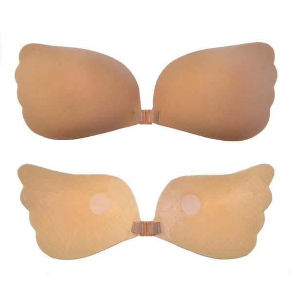 

multifunctional silicone bralette invisible push up strapless wire strap front wing pasty flying bra sutia adesivo, Red;black