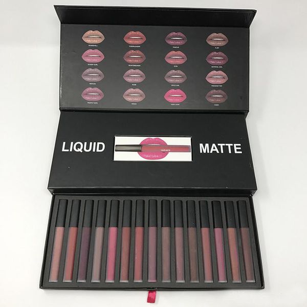 

HOT Selling Cosmetics Matte Liquid Lipstick 16pcs Lip Gloss Set beautyful colors Good quality DHL free shipping