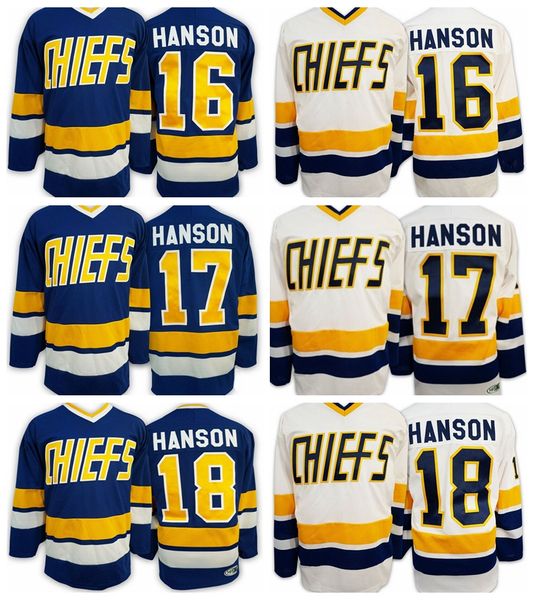 

slap smovie charlestown chief hockey jersey 16 jack hanson 17 steve hanson 18 jeff hanson blue white stitched jerseys, Black;red