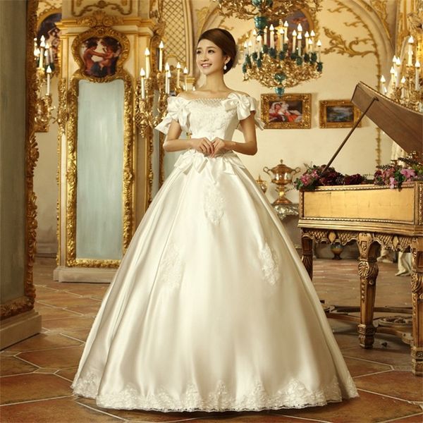 

2017 new princess wedding dresses with bows white/ivory sweet bridal gown floor length ball gown satin vestidos de novia