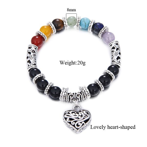

handmade 8mm natural stone buddha lion heart charm bracelet for women men different style tiger eye agate yoga beads bracelet, Black